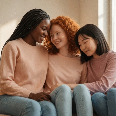 Group of diverse young women supporting each other, symbolizing community and resilience