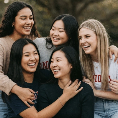Diverse group of sorority sisters supporting each other