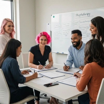 Sorority alumni mentoring current members during a philanthropy planning session, diverse group, professional setting