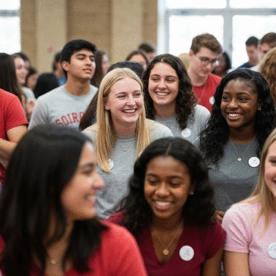 Happy college students in a sorority recruitment event