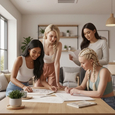 Sorority members collaborating on a project