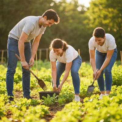Diverse group of sorority sisters volunteering together at a community event, laughing and working collaboratively