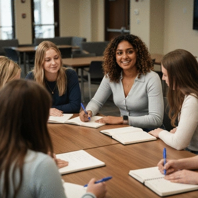 Sorority members discussing leadership and retention rates